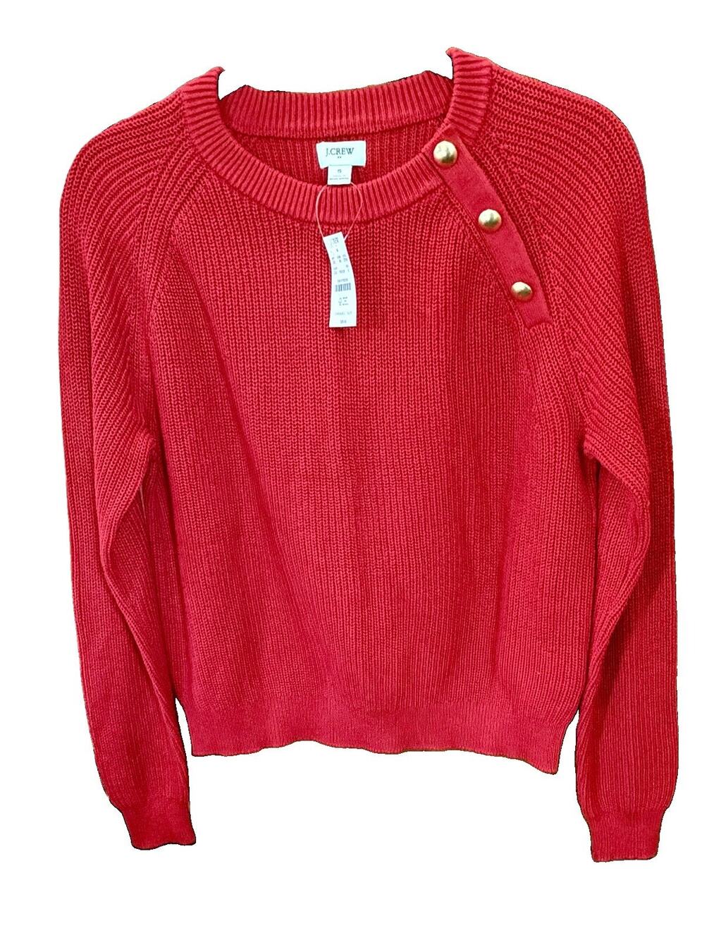 J Crew Women’s NWT Red Sweater S Rib Knit Gold Button Accent Preppy Christmas